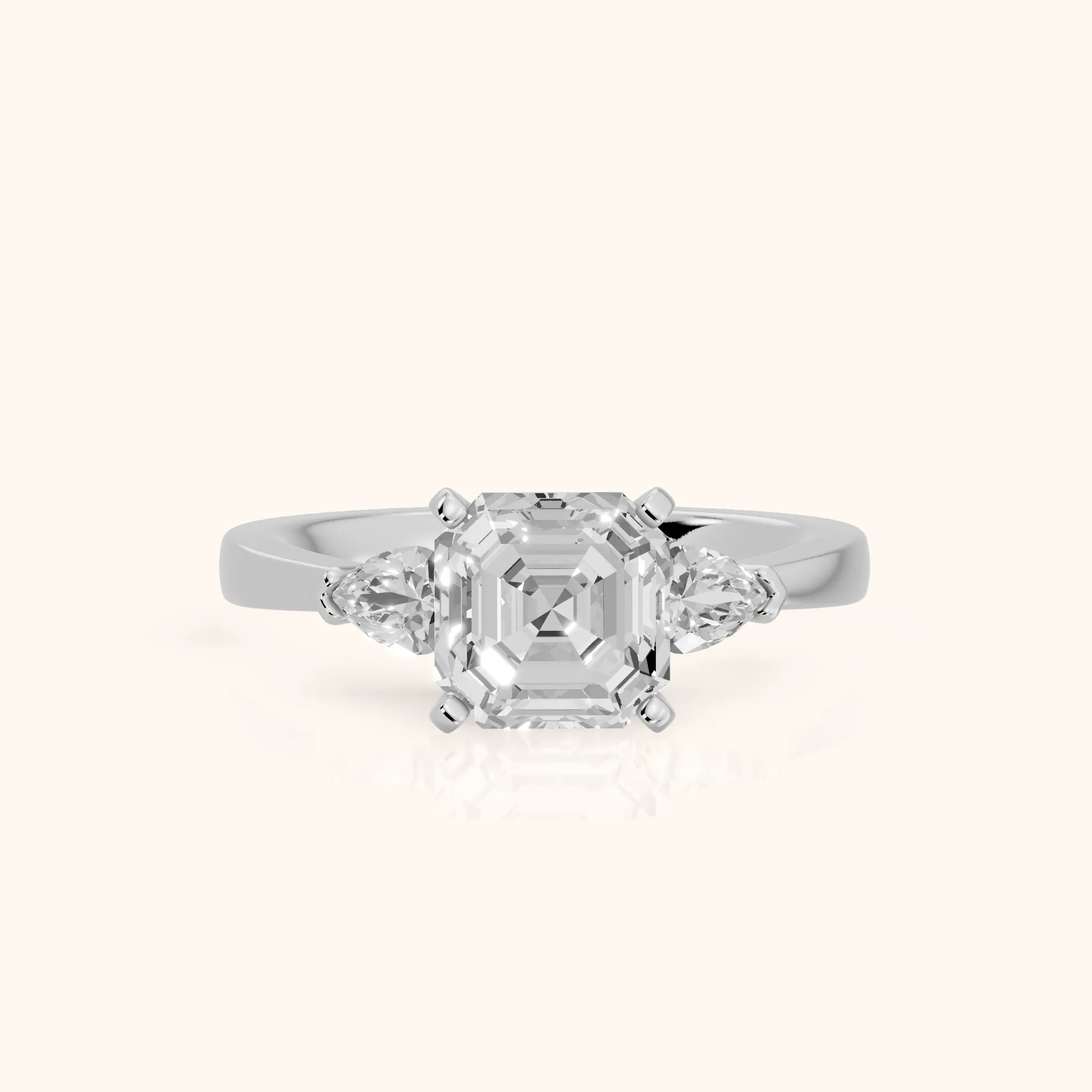 Amabel Three-Stone Asscher Diamond Engagement Ring in Silver — view 1
