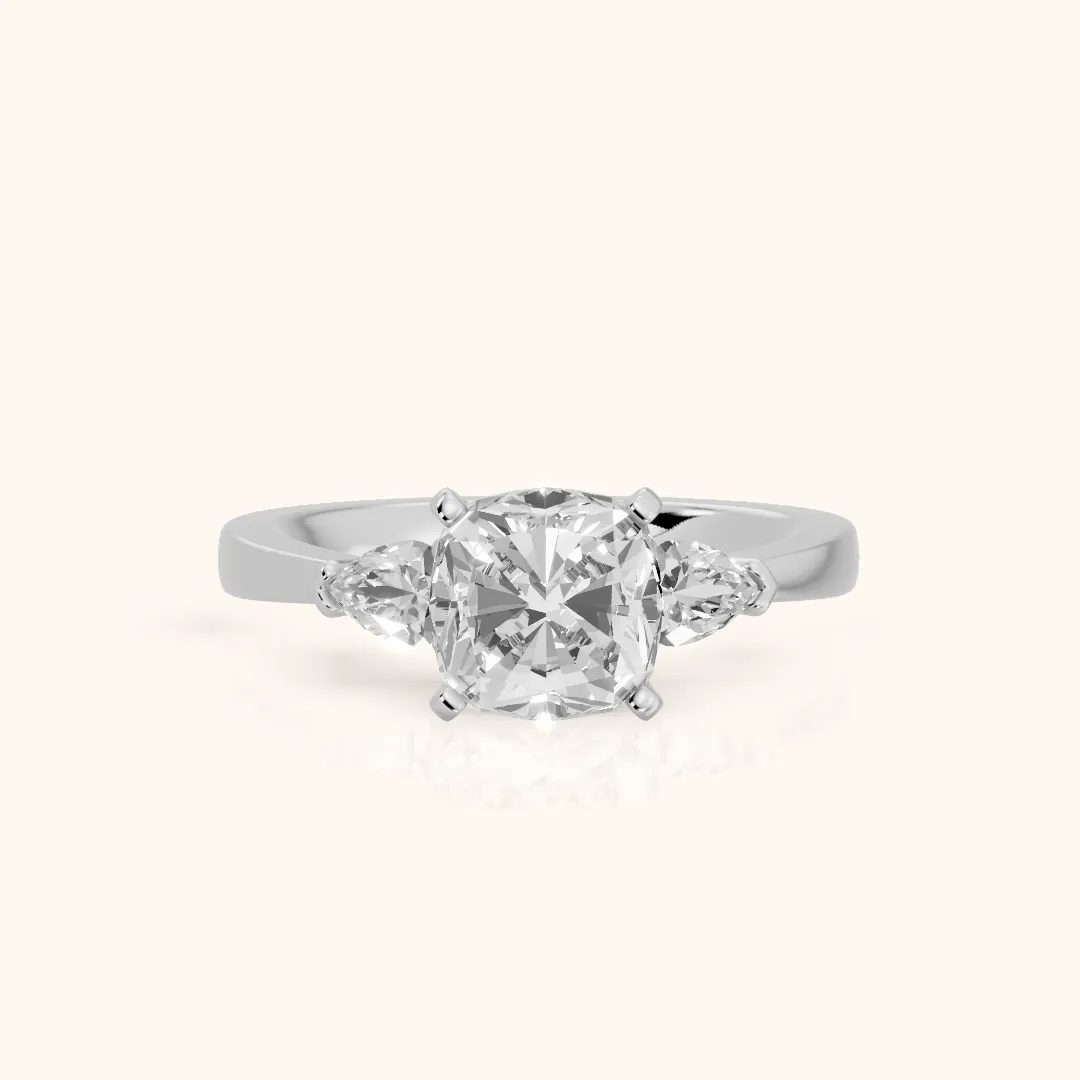 Amabel Three-Stone Cushion Diamond Engagement Ring in White Gold — view 2