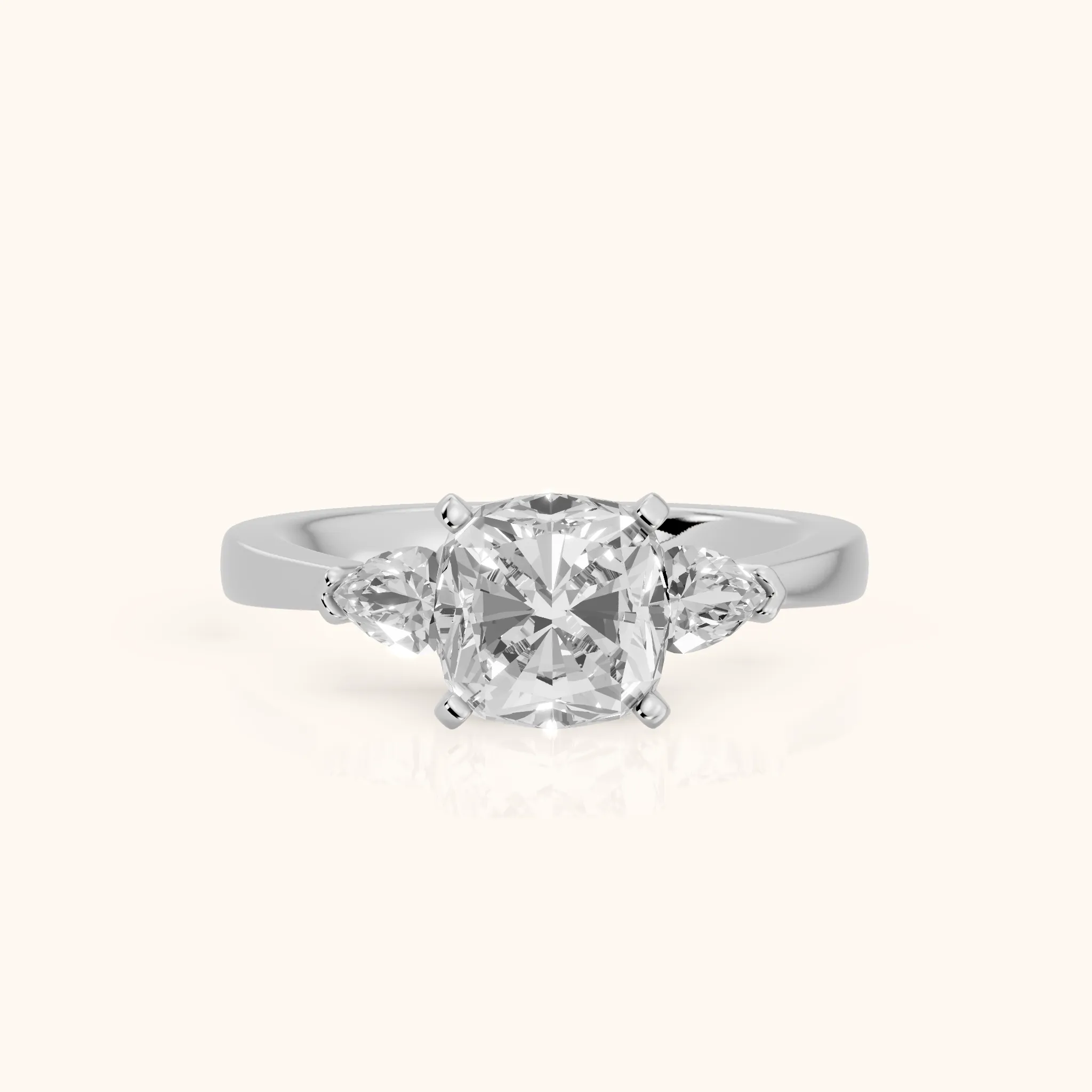 Amabel Three-Stone Cushion Diamond Engagement Ring in White Gold — view 1