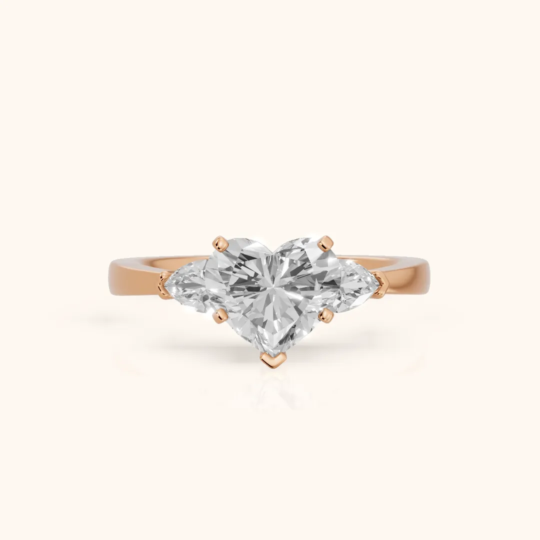 Amabel Three-Stone Heart Diamond Engagement Ring in Rose Gold — view 2