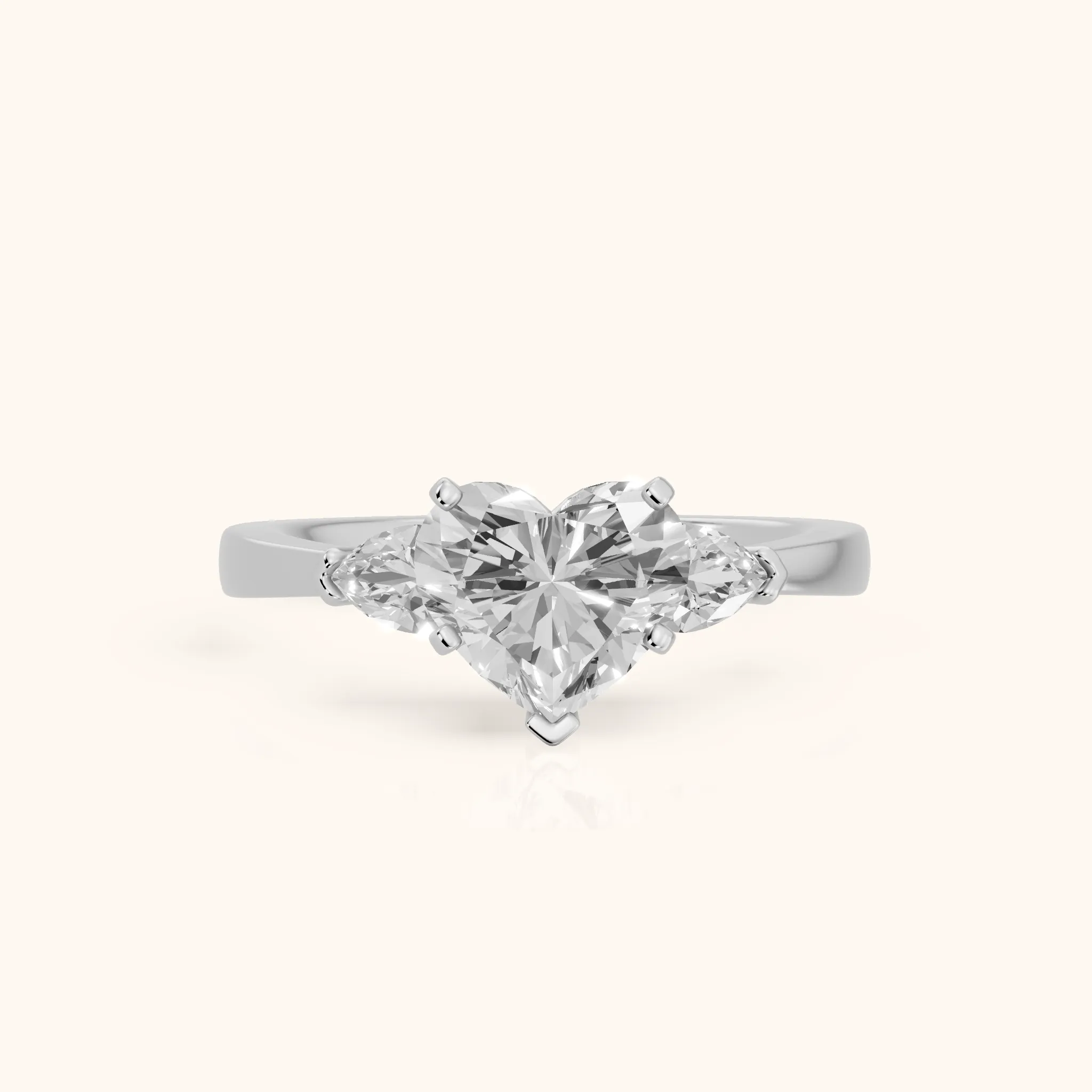 Amabel Three-Stone Heart Diamond Engagement Ring in Silver — view 1