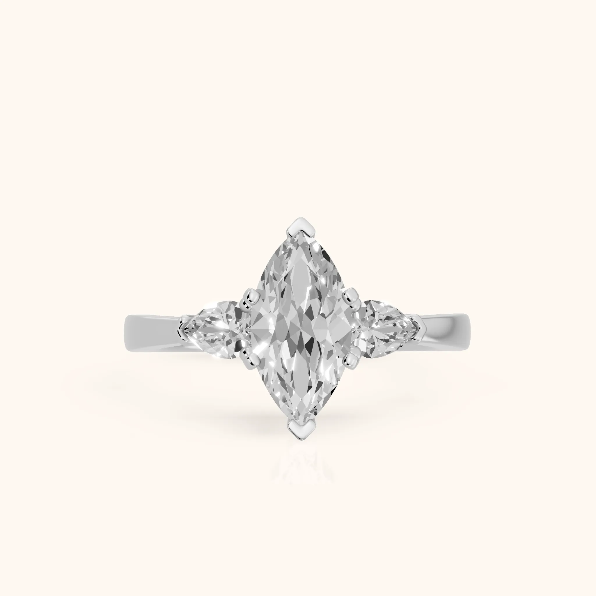 Amabel Three-Stone Marquise Diamond Engagement Ring in White Gold — view 1