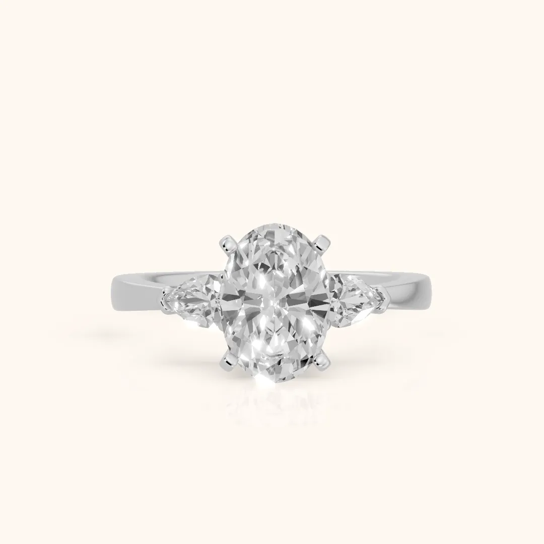 Amabel Three-Stone Oval Diamond Engagement Ring in Silver — view 2