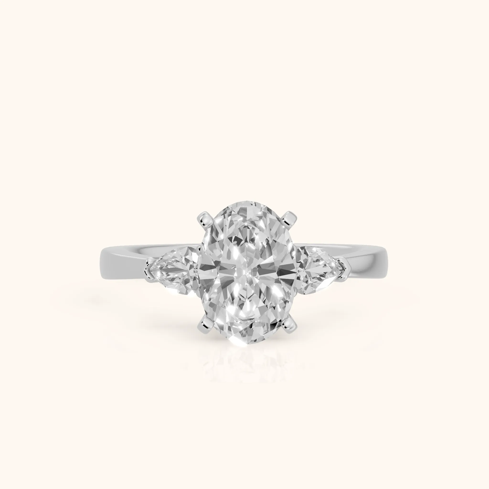 Amabel Three-Stone Oval Diamond Engagement Ring in Silver — view 1