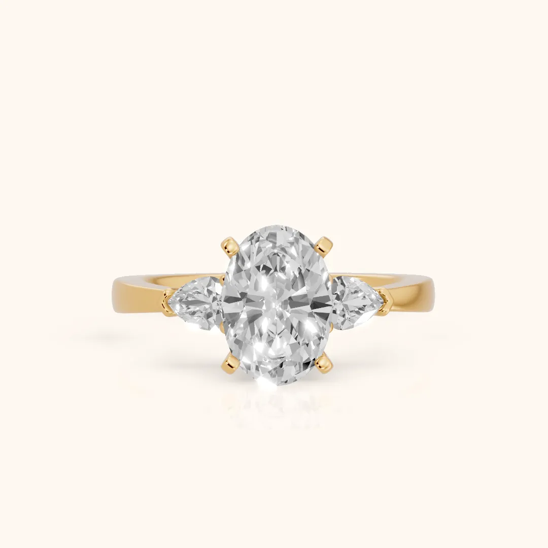 Amabel Three-Stone Oval Diamond Engagement Ring in Yellow Gold — view 2