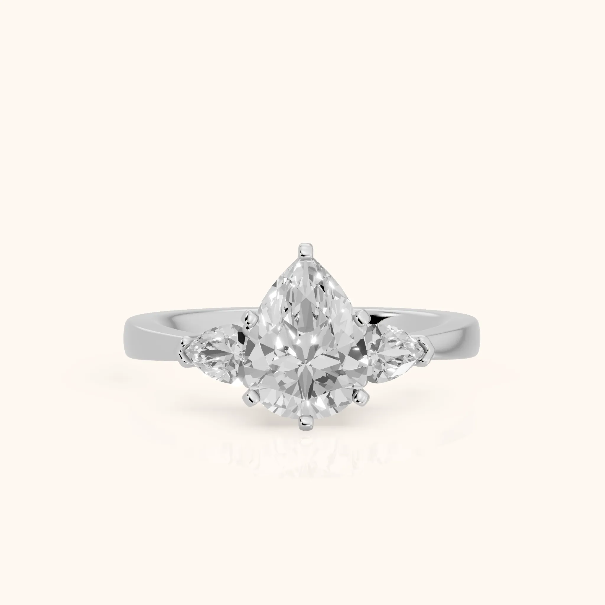 Amabel Three-Stone Pear Diamond Engagement Ring in Platinum — view 1