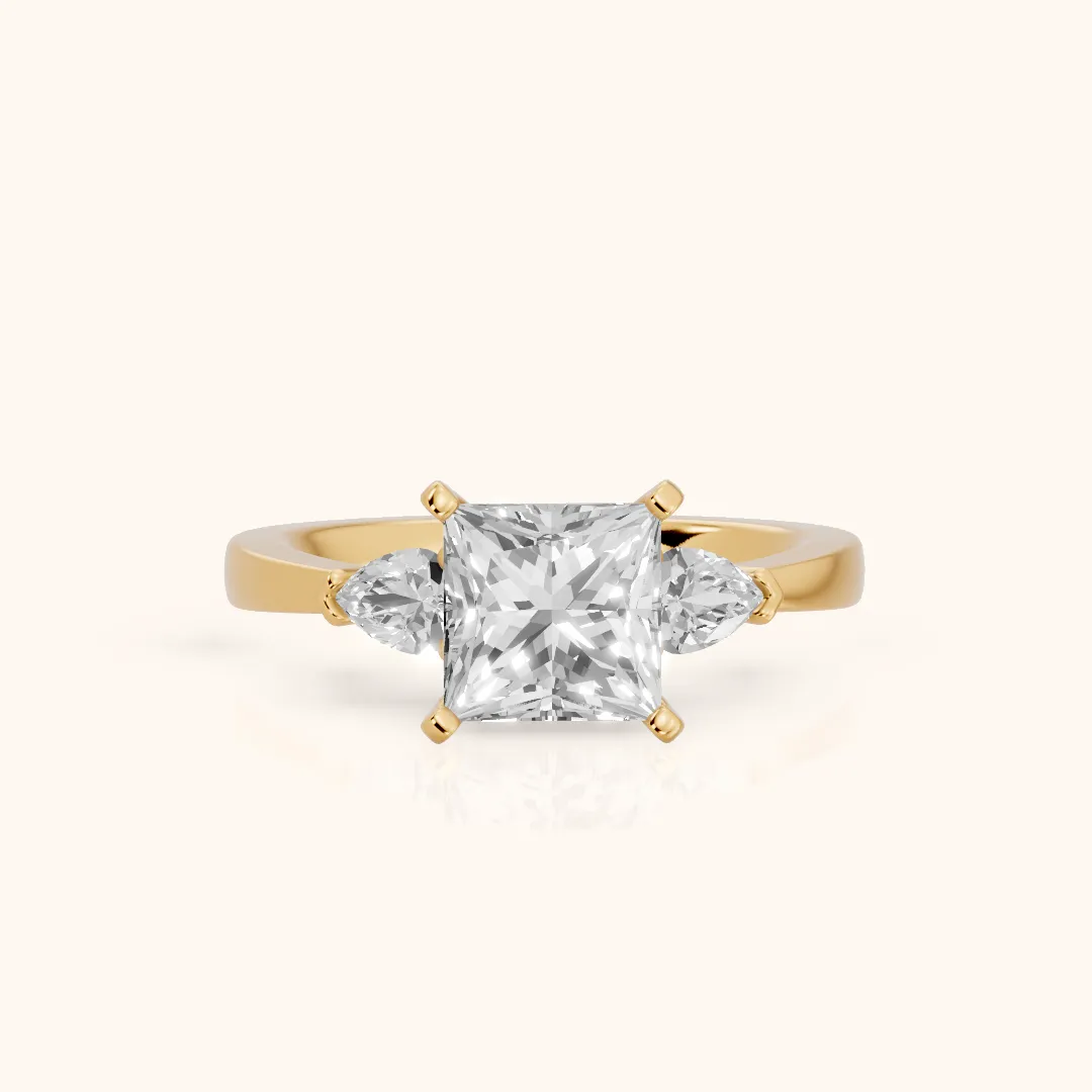 Amabel Three-Stone Princess Diamond Engagement Ring in Yellow Gold — view 2