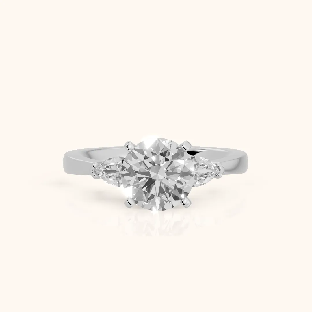 Amabel Three-Stone Round Diamond Engagement Ring in Platinum — view 2