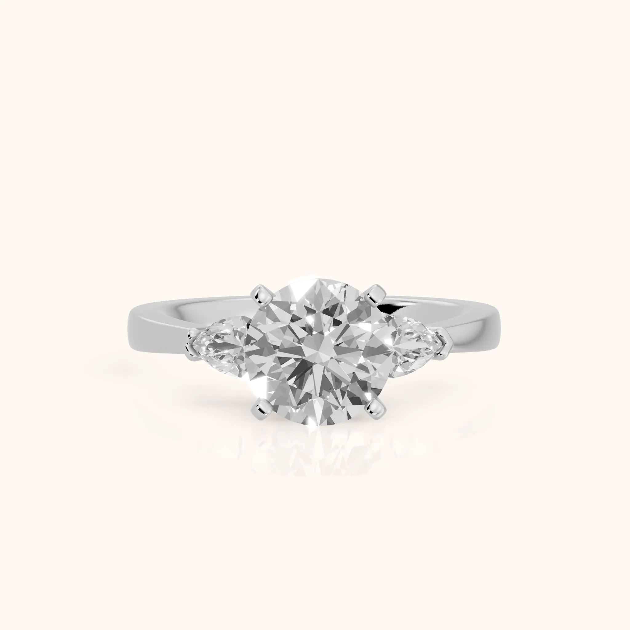 Amabel Three-Stone Round Diamond Engagement Ring in Platinum — view 1