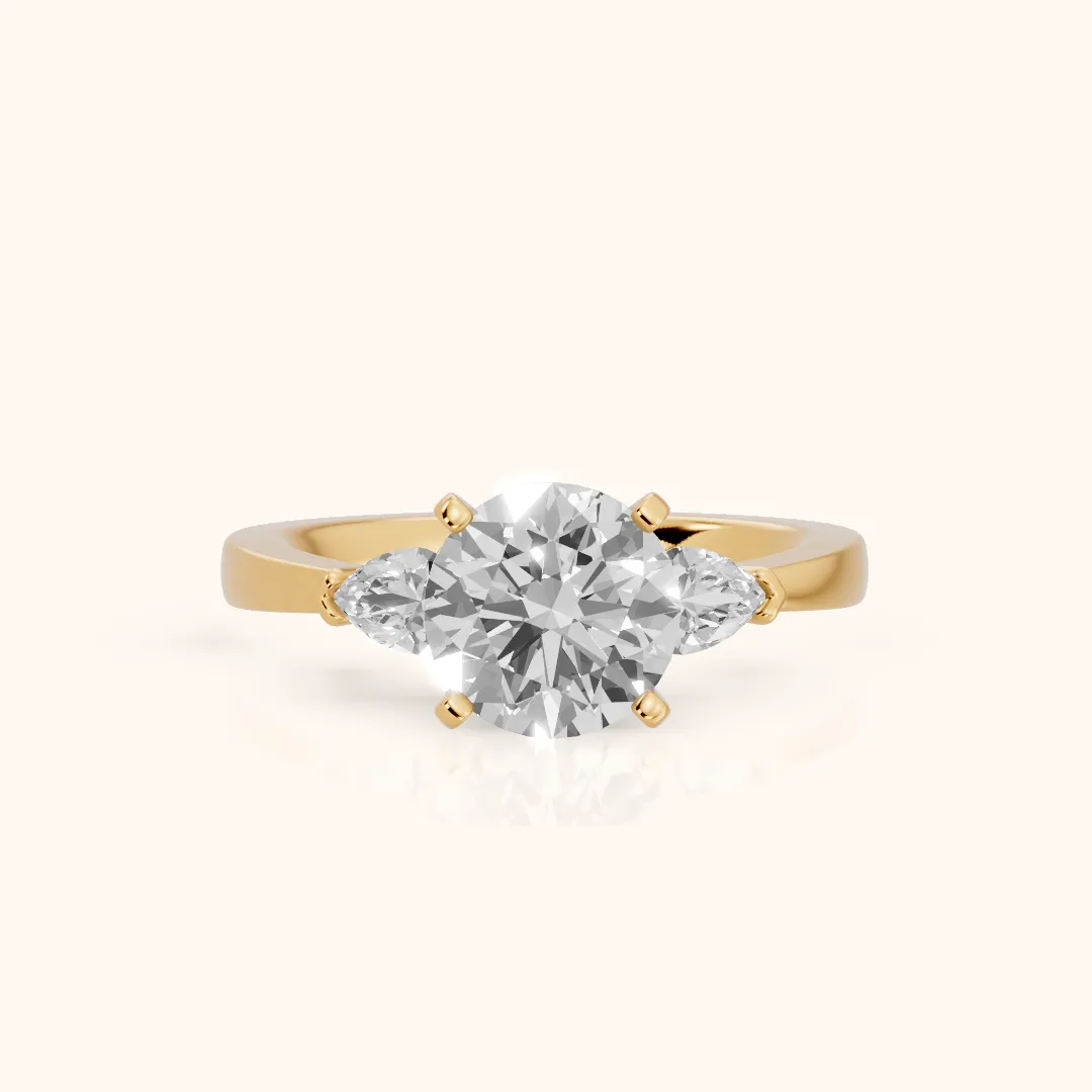 Amabel Three-Stone Round Diamond Engagement Ring in Yellow Gold — view 2