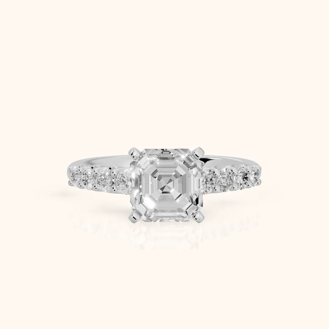Augusta Graduated Pavé Asscher Diamond Engagement Ring in White Gold — view 2