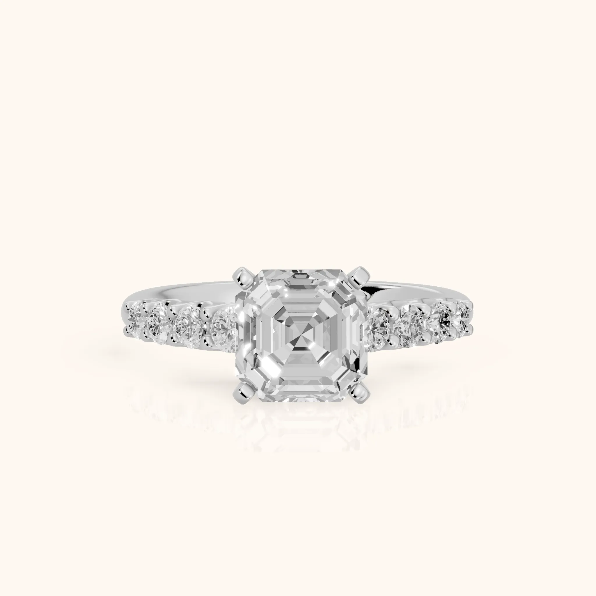 Augusta Graduated Pavé Asscher Diamond Engagement Ring in White Gold — view 1