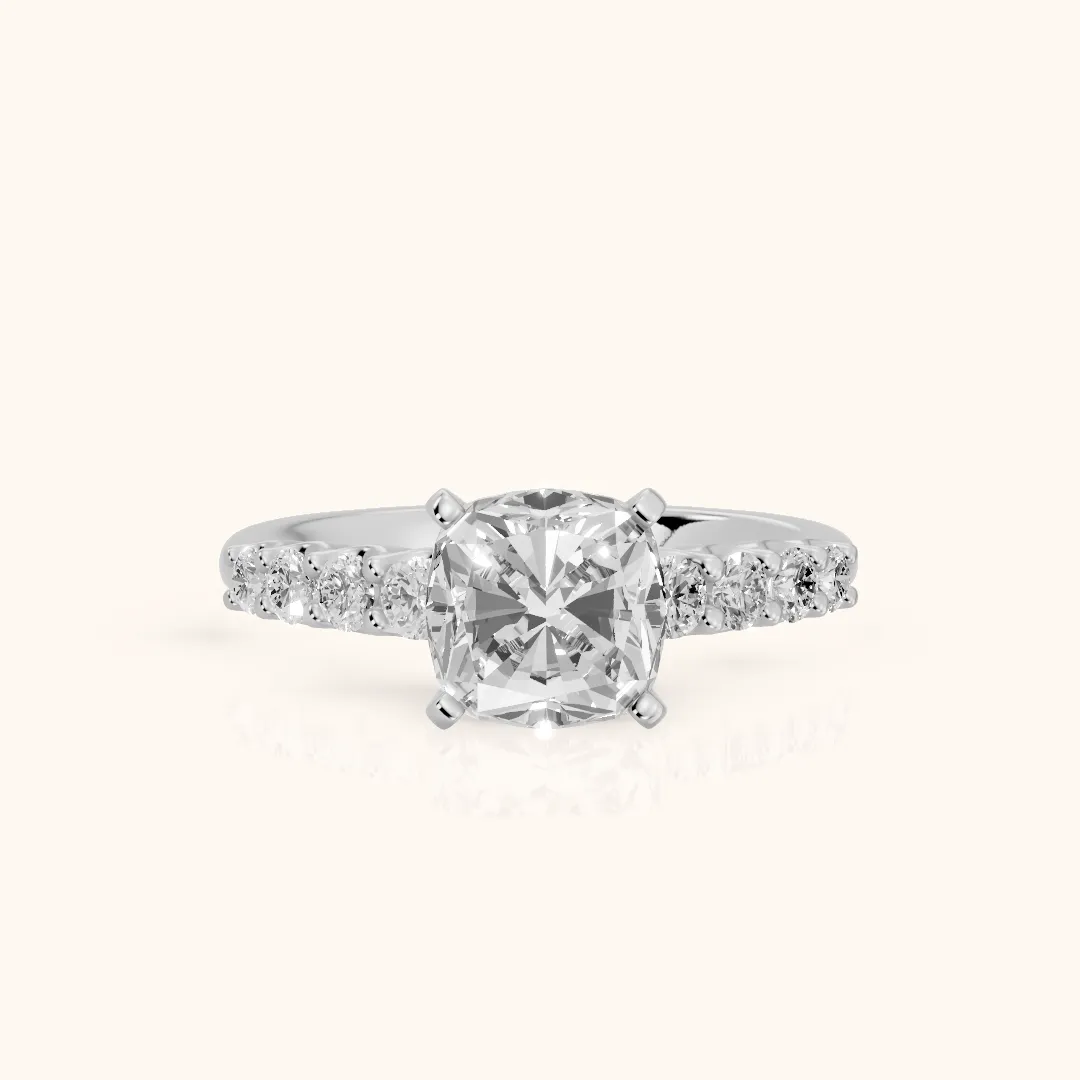 Augusta Graduated Pavé Cushion Diamond Engagement Ring in Silver — view 2