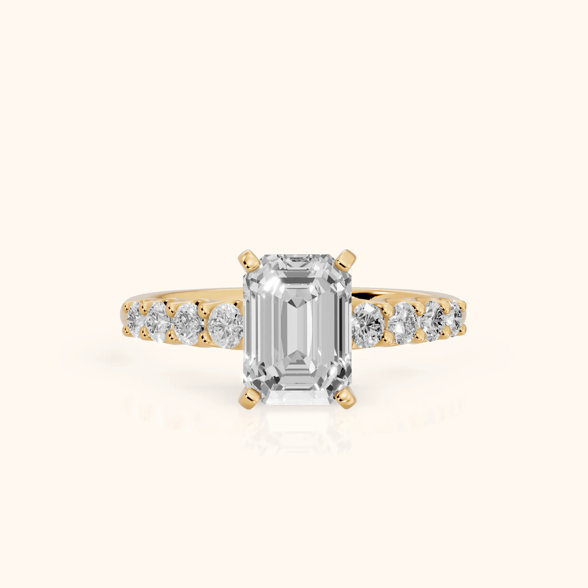 Augusta Graduated Pavé Emerald Diamond Engagement Ring in Yellow Gold — view 1
