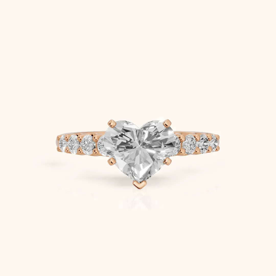 Augusta Graduated Pavé Heart Diamond Engagement Ring in Rose Gold — view 2