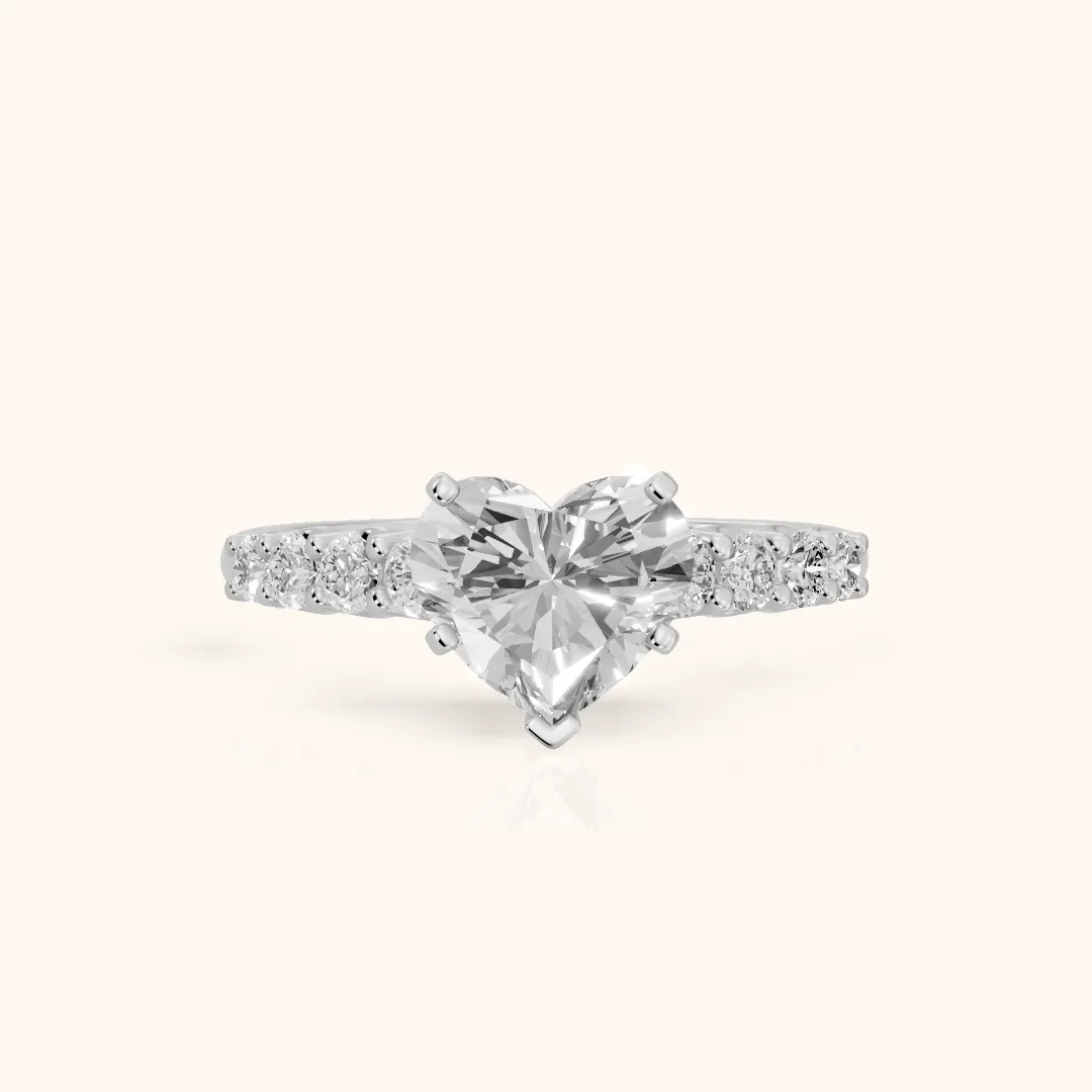 Augusta Graduated Pavé Heart Diamond Engagement Ring in Silver — view 2