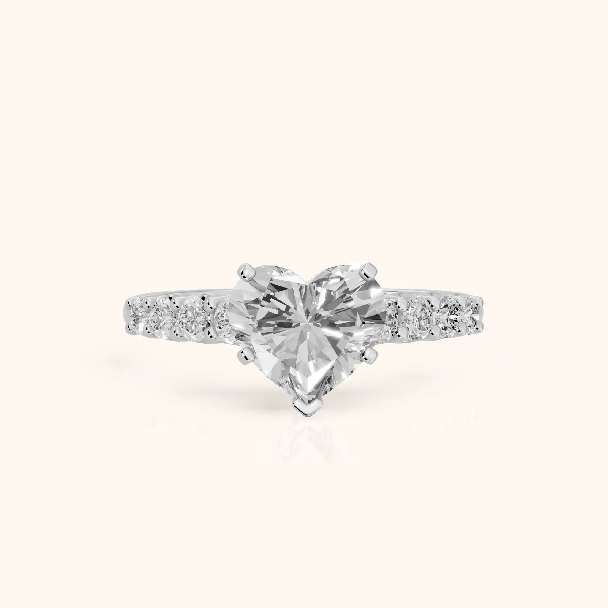 Augusta Graduated Pavé Heart Diamond Engagement Ring in Silver — view 1