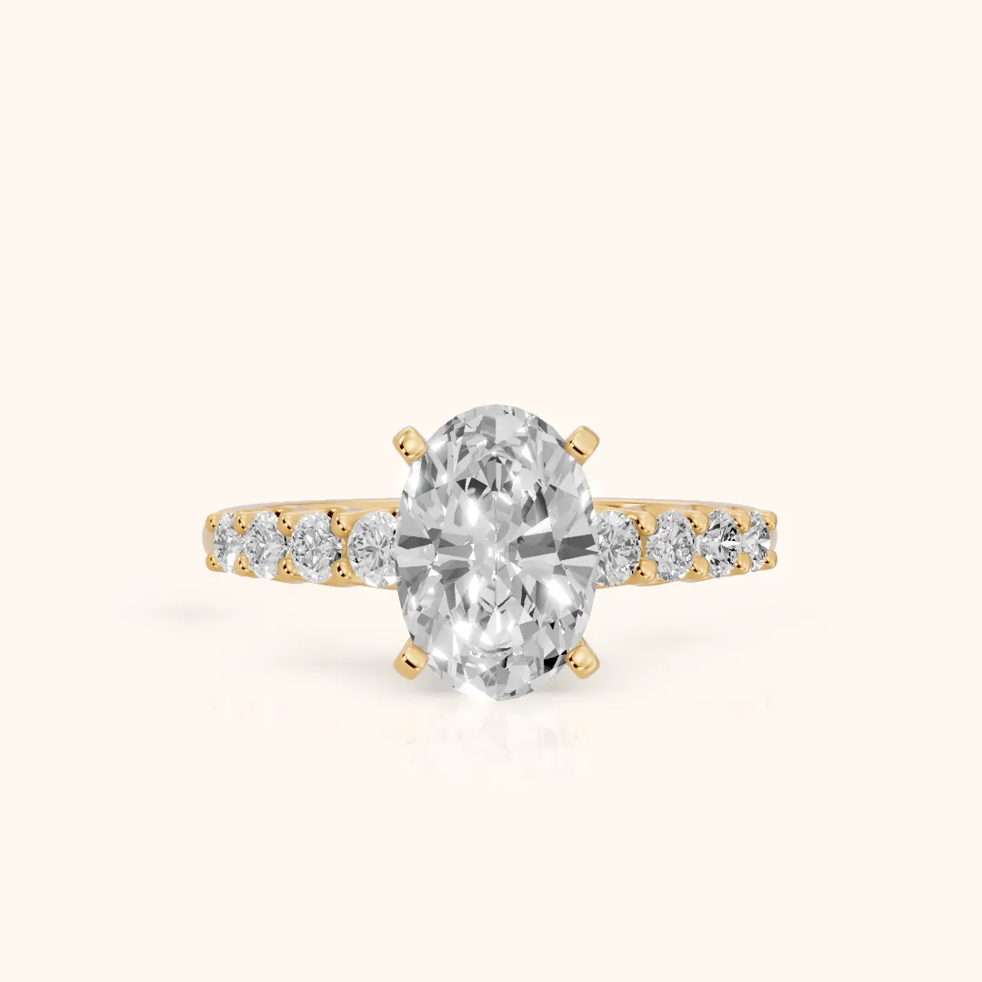 Augusta Graduated Pavé Oval Diamond Engagement Ring in Yellow Gold — view 2