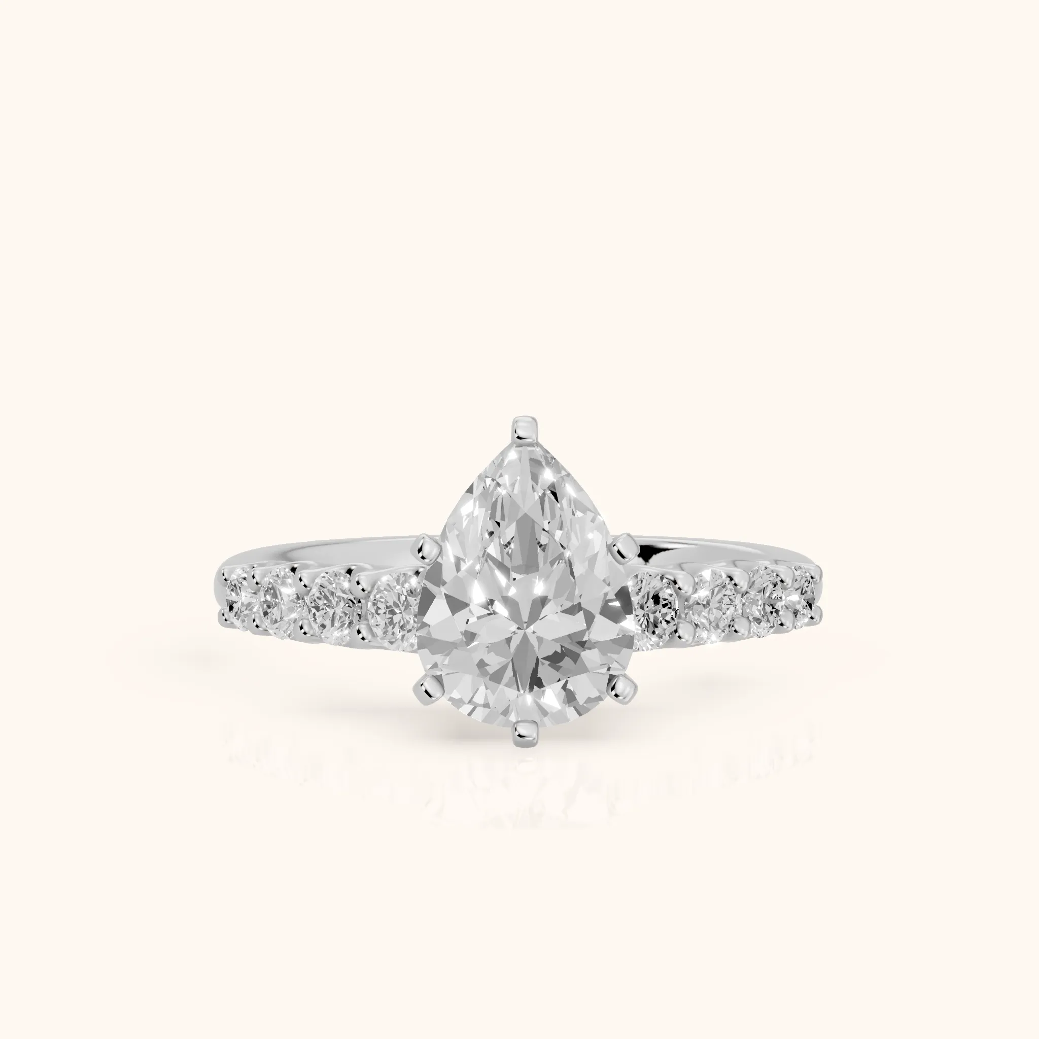 Augusta Graduated Pavé Pear Diamond Engagement Ring in Silver — view 1