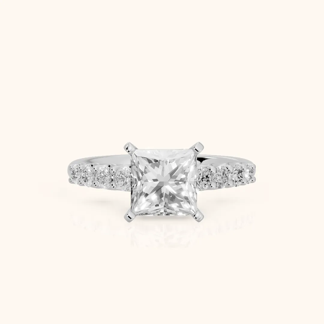Augusta Graduated Pavé Princess Diamond Engagement Ring in Silver — view 2