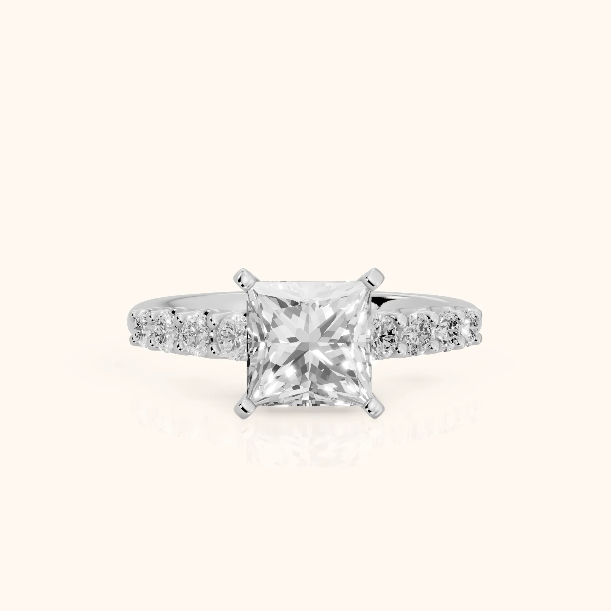 Augusta Graduated Pavé Princess Diamond Engagement Ring in Silver — view 1