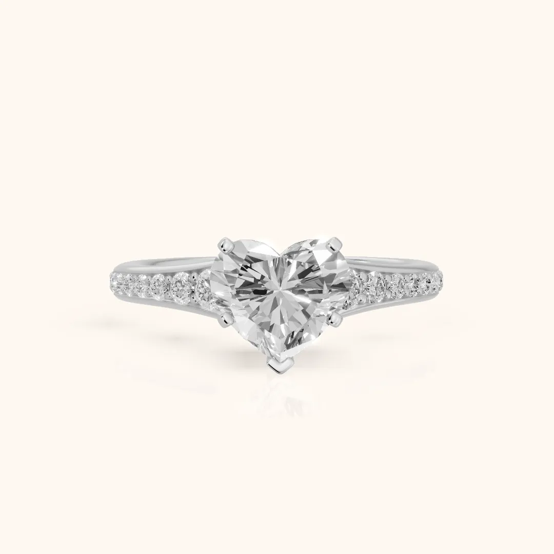Calista Graduated Pavé Heart Diamond Engagement Ring in Silver — view 2