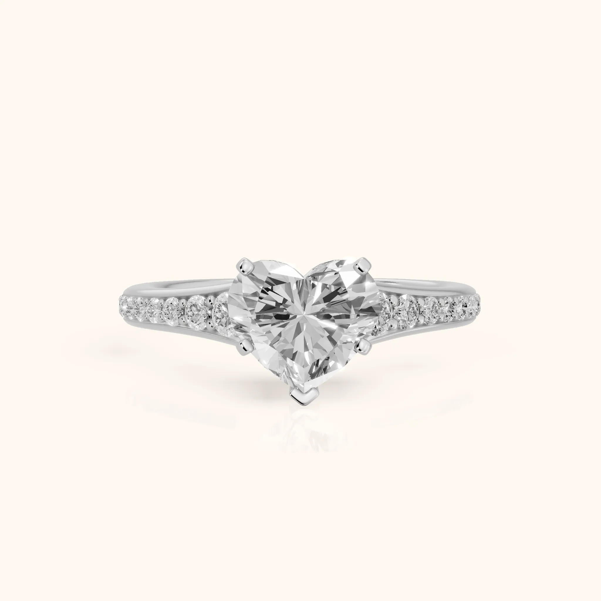 Calista Graduated Pavé Heart Diamond Engagement Ring in Silver — view 1