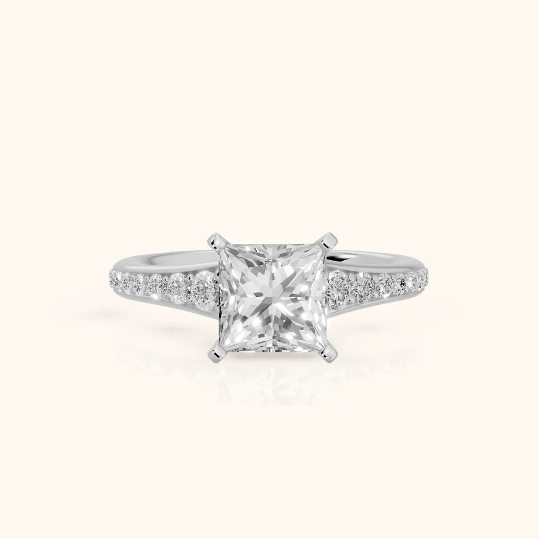 Calista Graduated Pavé Princess Diamond Engagement Ring in Silver — view 2