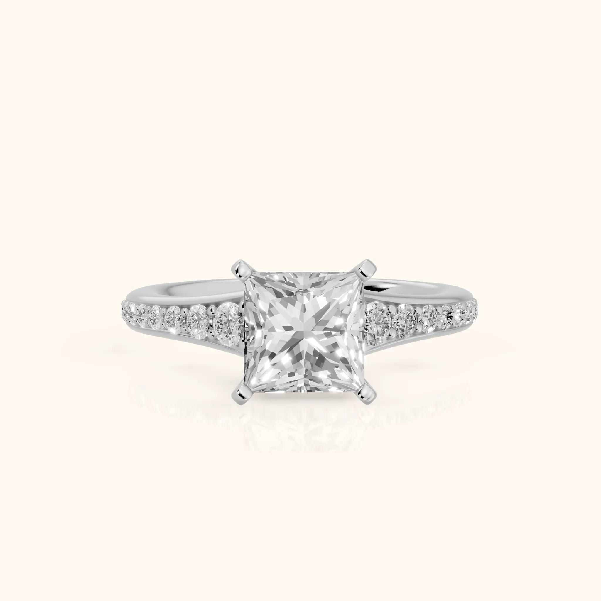 Calista Graduated Pavé Princess Diamond Engagement Ring in Silver — view 1