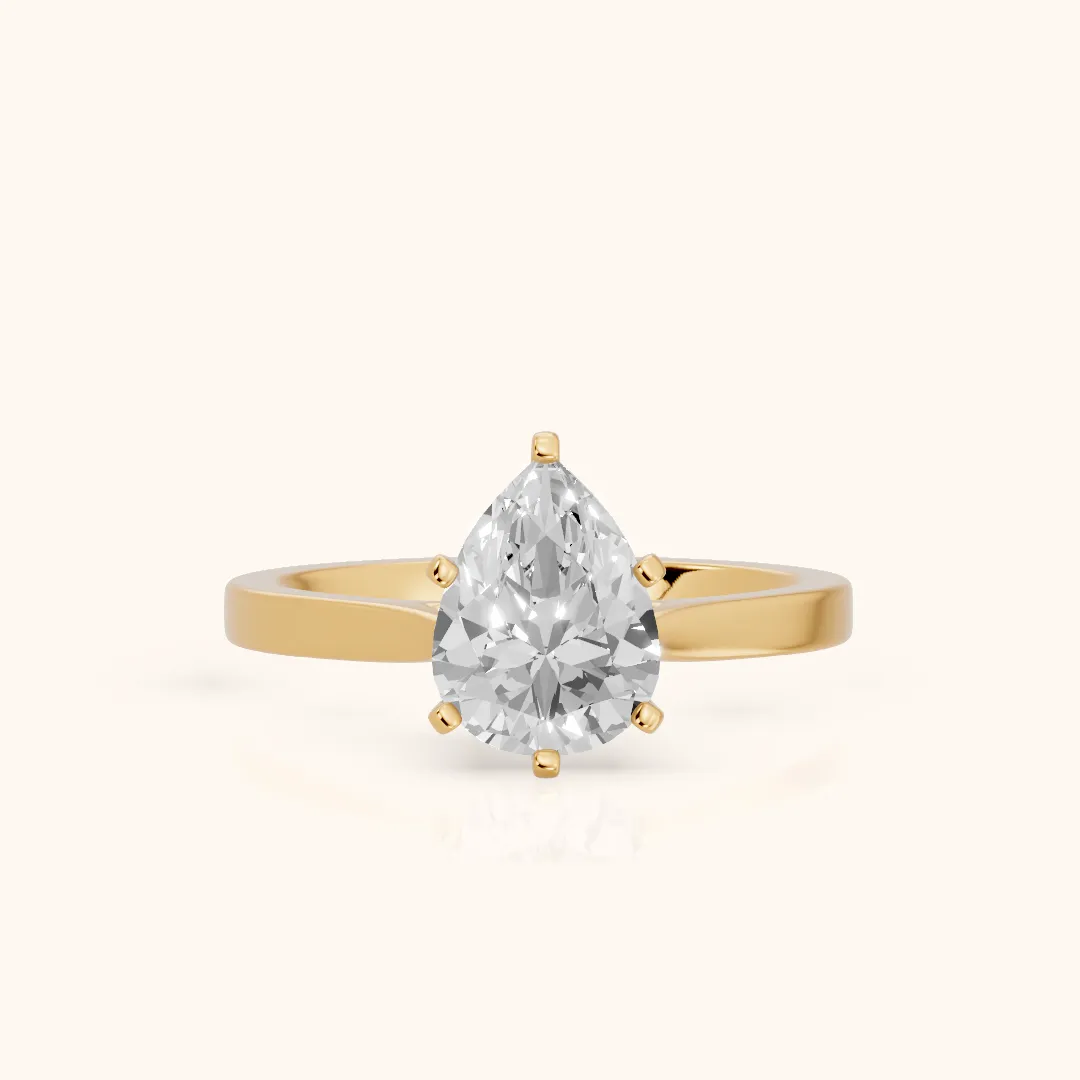 Cicely Solitaire Cathedral Pear Diamond Engagement Ring in Yellow Gold — view 2