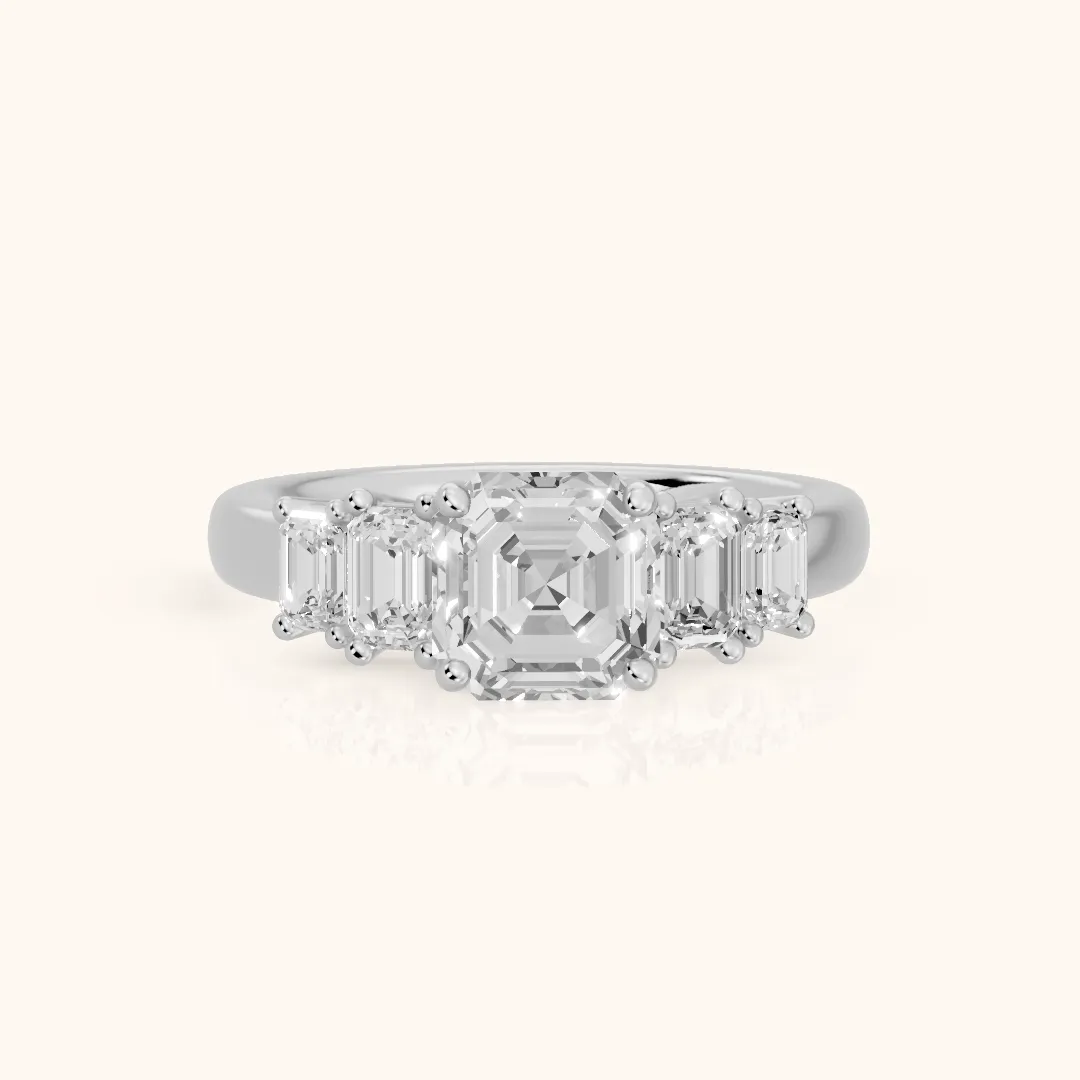 Damaris Baguette Five-Stone Asscher Diamond Engagement Ring in Platinum — view 2