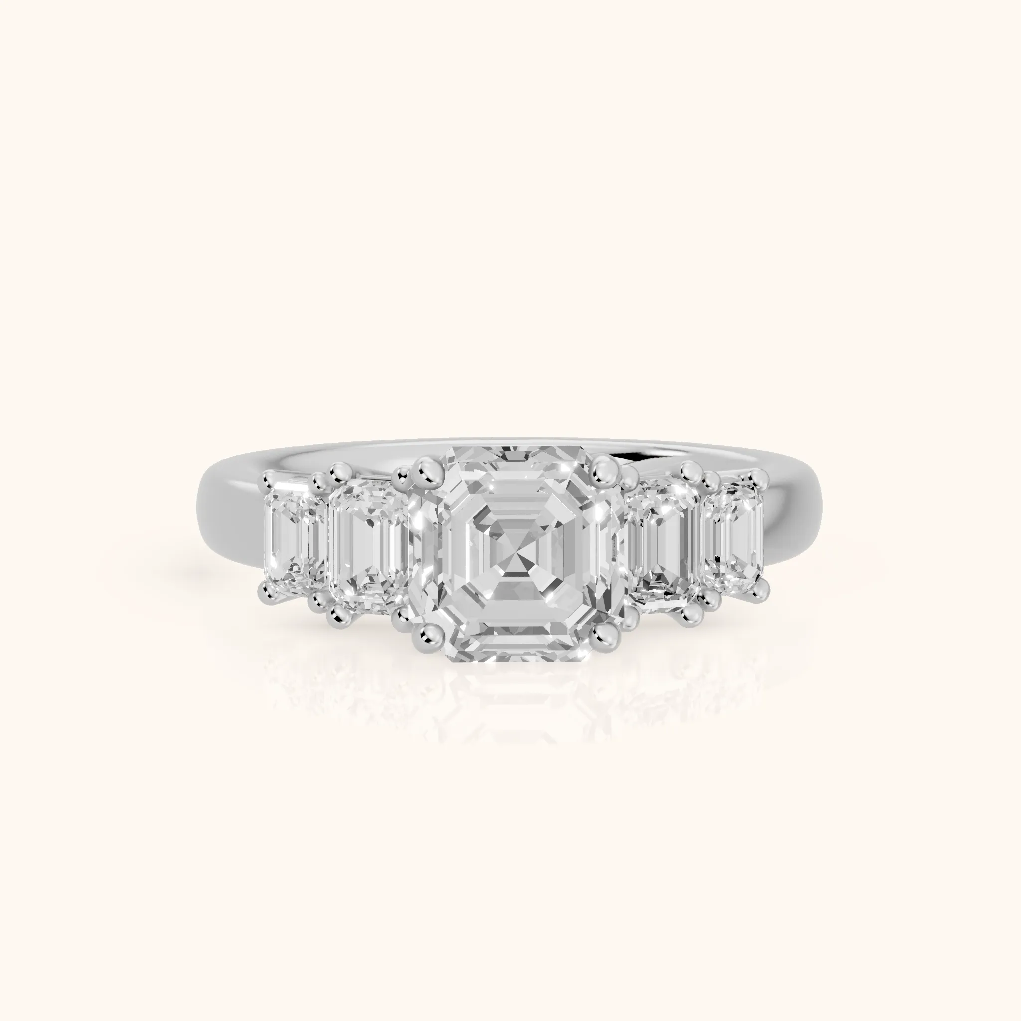 Damaris Baguette Five-Stone Asscher Diamond Engagement Ring in Platinum — view 1
