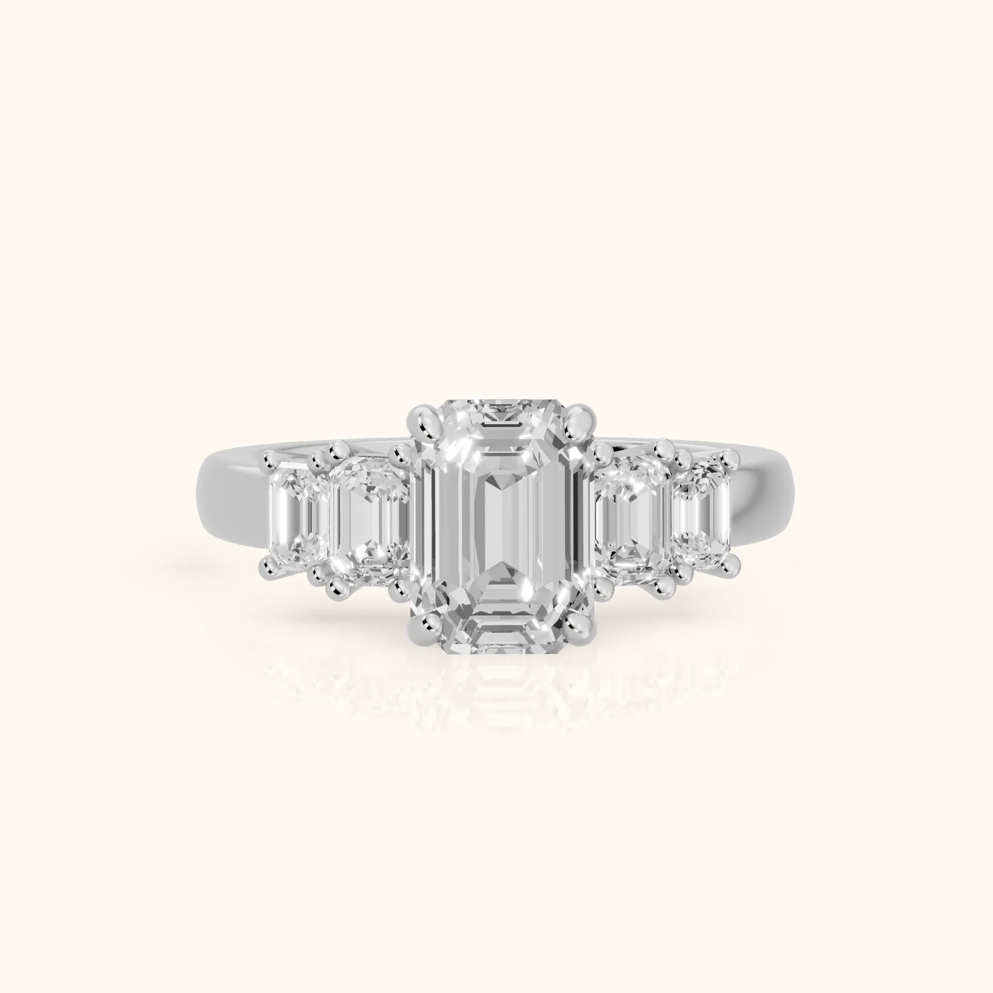 Damaris Baguette Five-Stone Emerald Diamond Engagement Ring in Silver — view 1