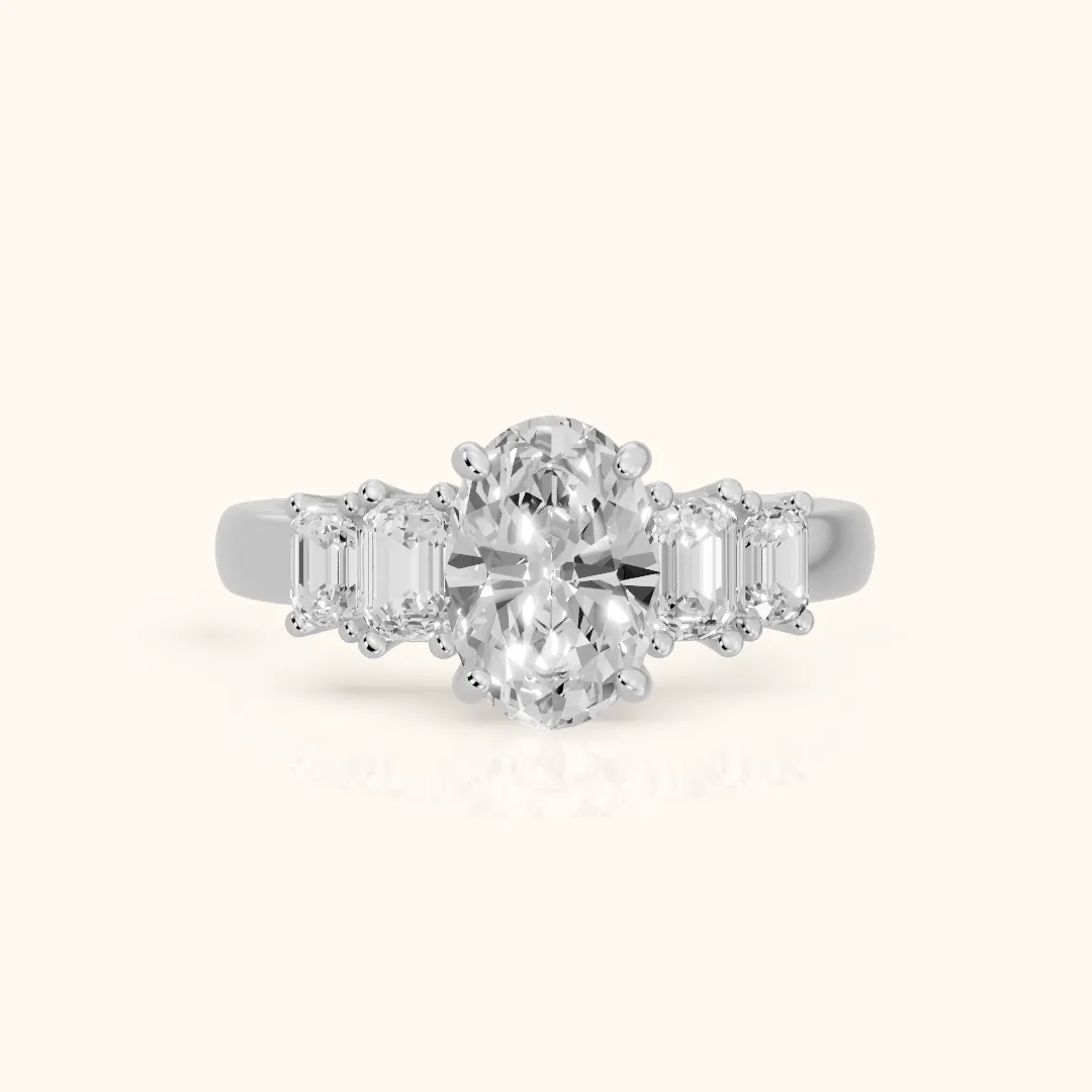 Damaris Baguette Five-Stone Oval Diamond Engagement Ring in Silver — view 2