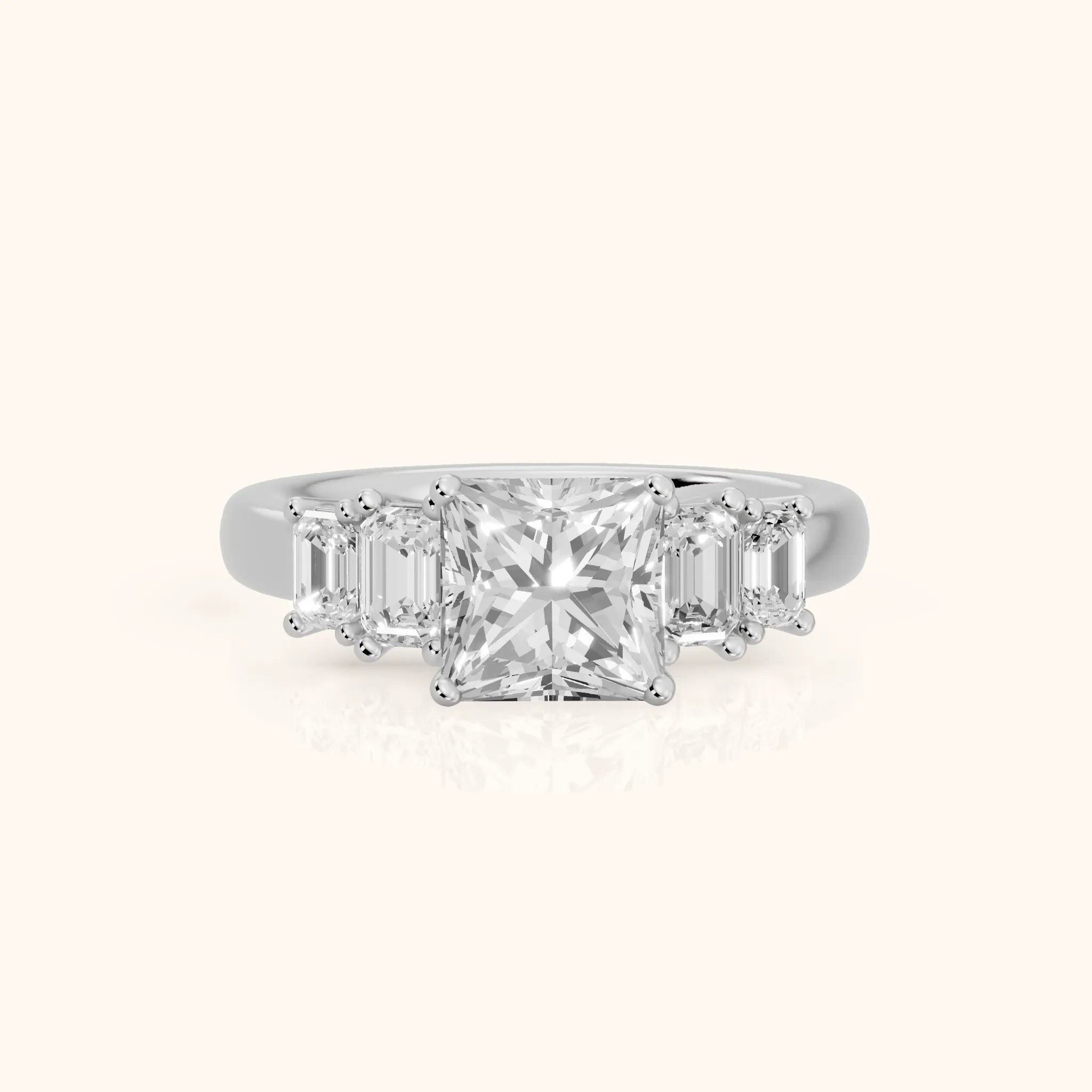 Damaris Baguette Five-Stone Princess Diamond Engagement Ring in Silver — view 1