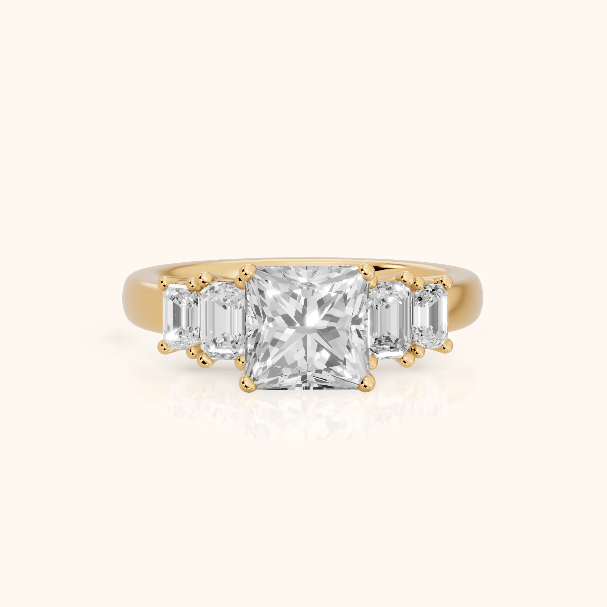 Damaris Baguette Five-Stone Princess Diamond Engagement Ring in Yellow Gold — view 1