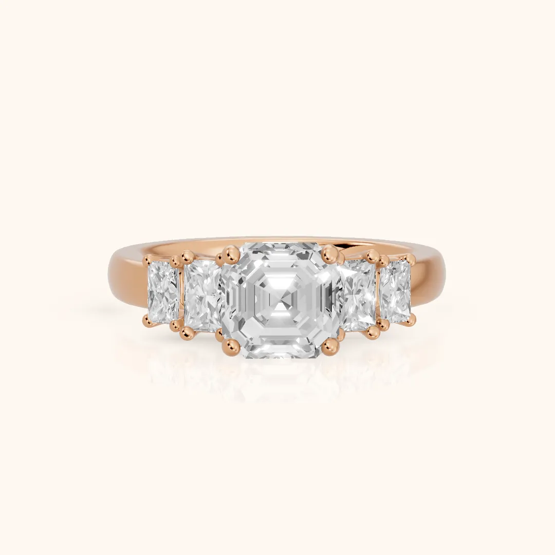 Desiree Graduated Five-Stone Asscher Diamond Engagement Ring in Rose Gold — view 2