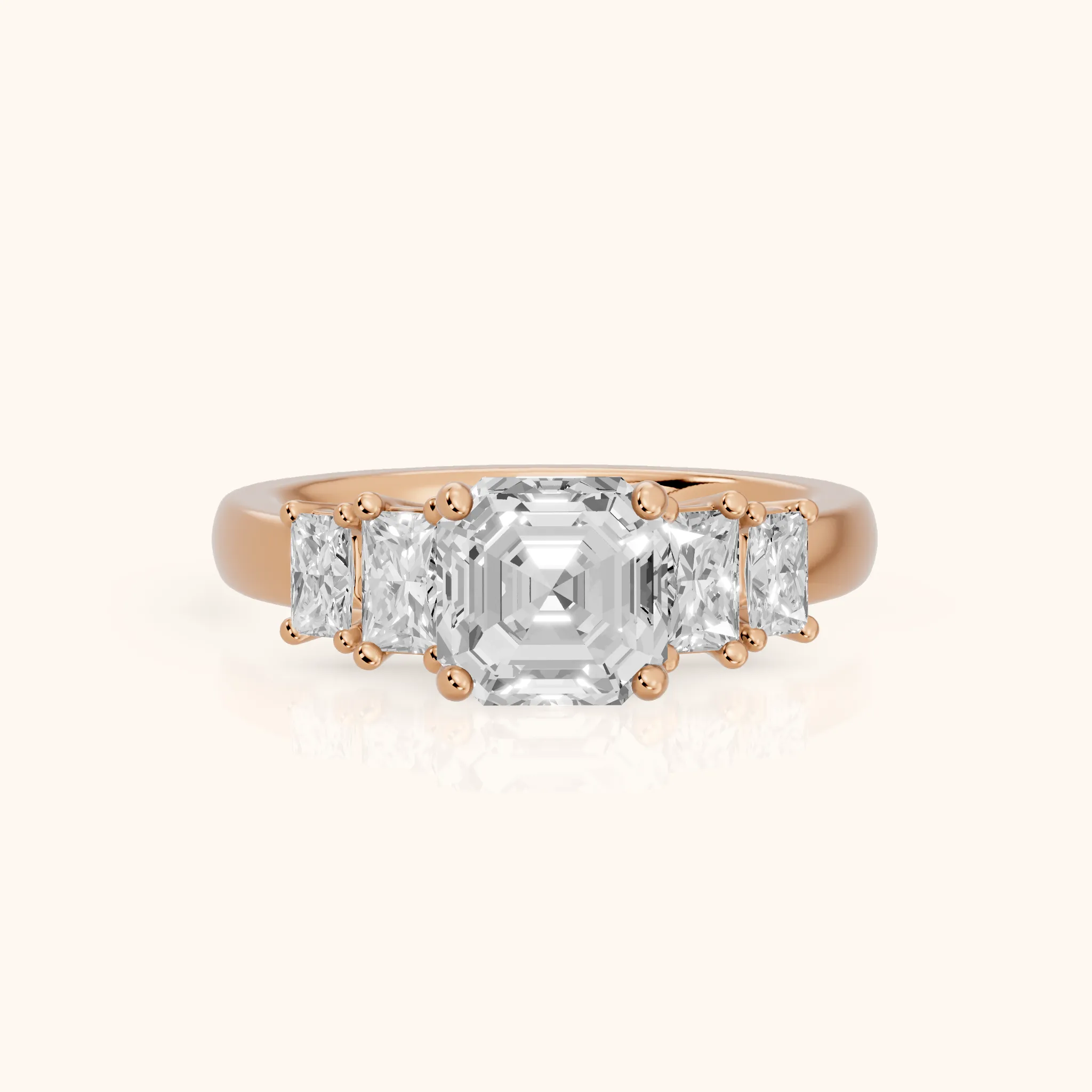 Desiree Graduated Five-Stone Asscher Diamond Engagement Ring in Rose Gold — view 1