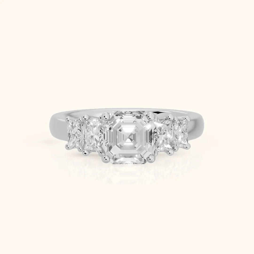 Desiree Graduated Five-Stone Asscher Diamond Engagement Ring in Platinum — view 2