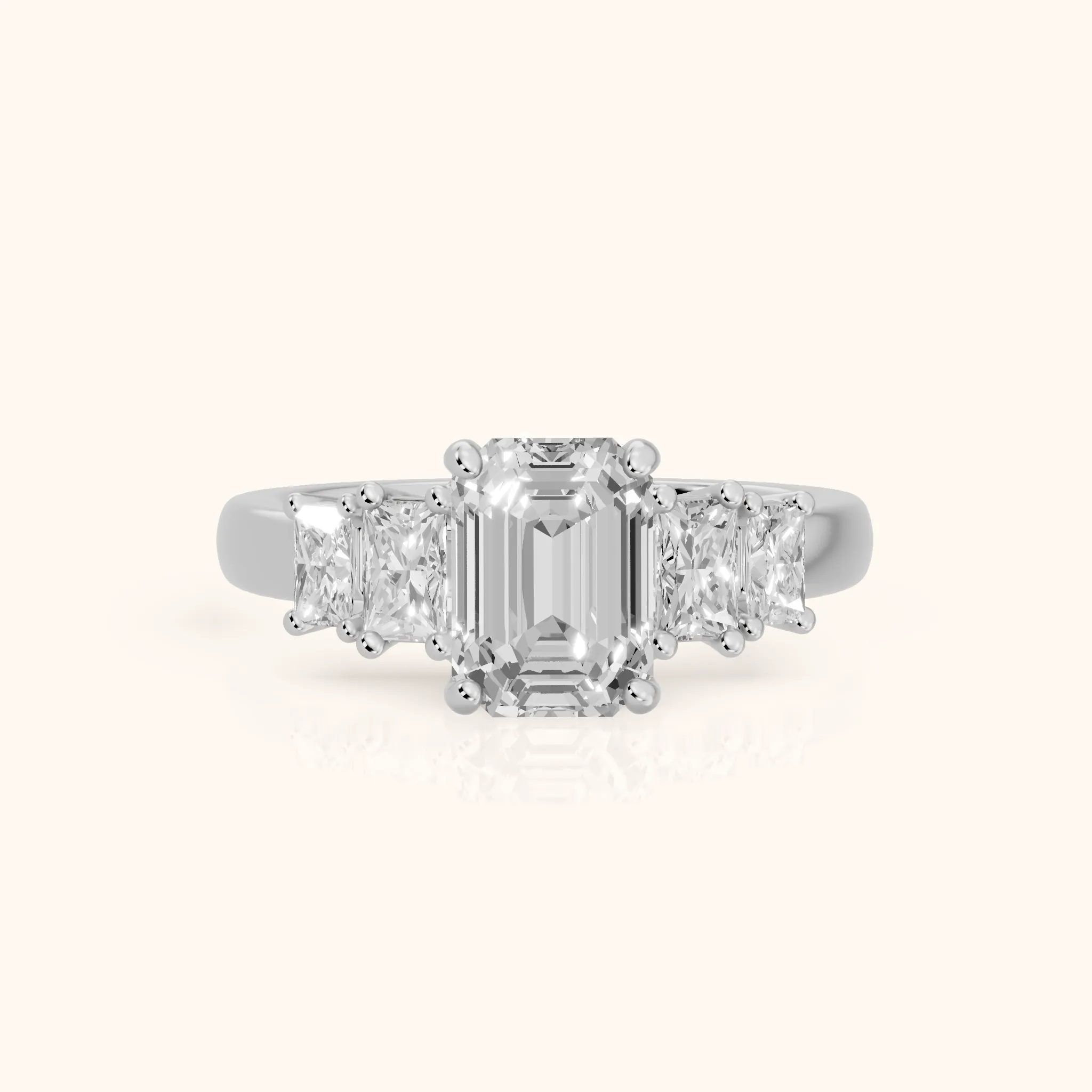 Desiree Graduated Five-Stone Emerald Diamond Engagement Ring in Platinum — view 1