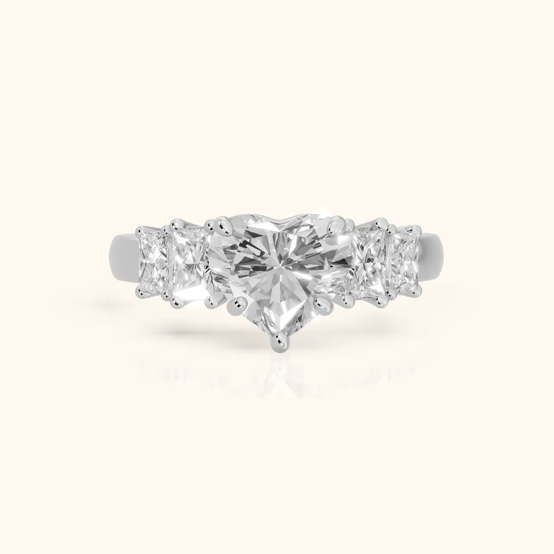 Desiree Graduated Five-Stone Heart Diamond Engagement Ring in Silver — view 2