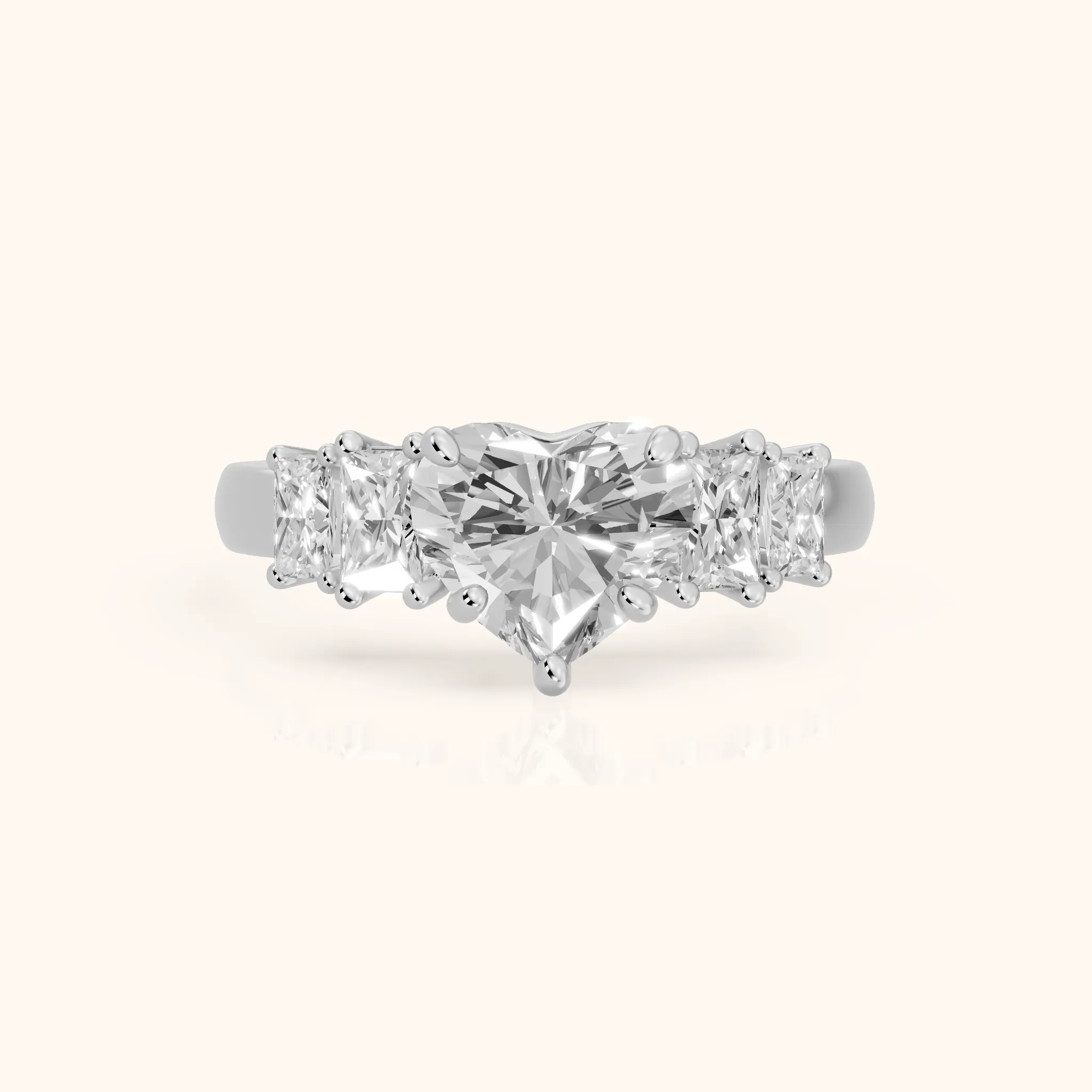 Desiree Graduated Five-Stone Heart Diamond Engagement Ring in Silver — view 1