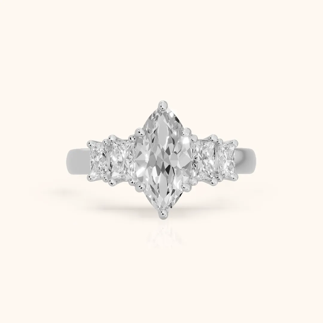 Desiree Graduated Five-Stone Marquise Diamond Engagement Ring in White Gold — view 2
