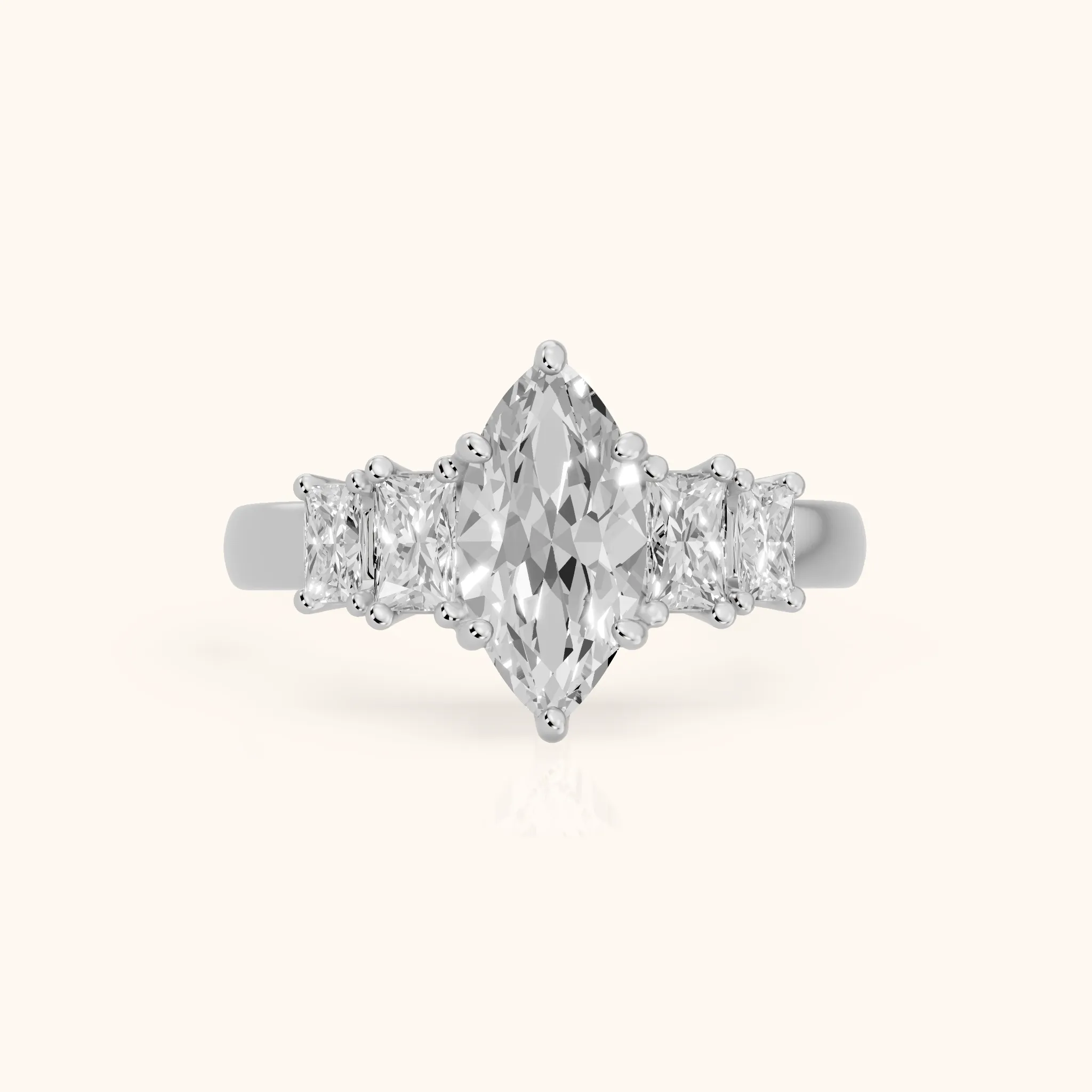 Desiree Graduated Five-Stone Marquise Diamond Engagement Ring in White Gold — view 1