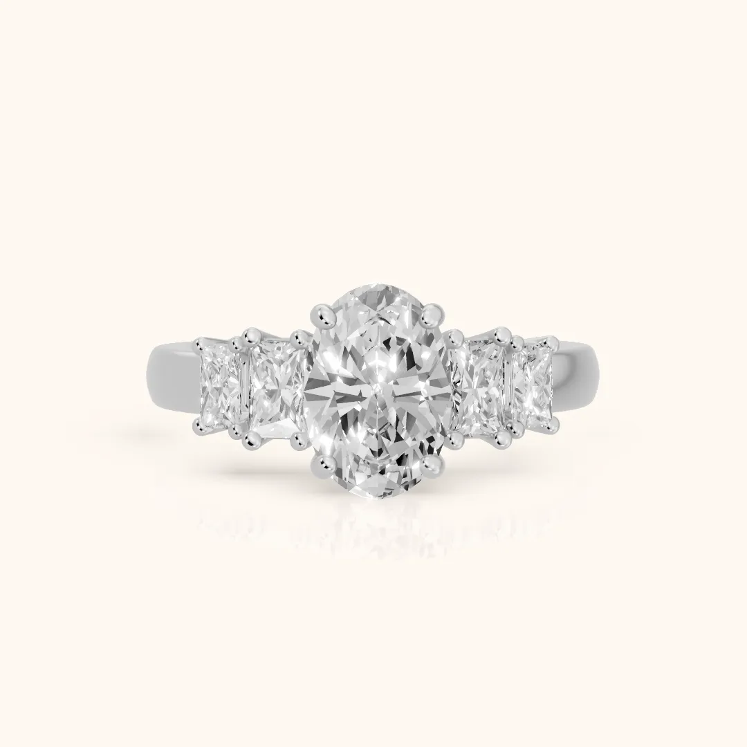 Desiree Graduated Five-Stone Oval Diamond Engagement Ring in Silver — view 2
