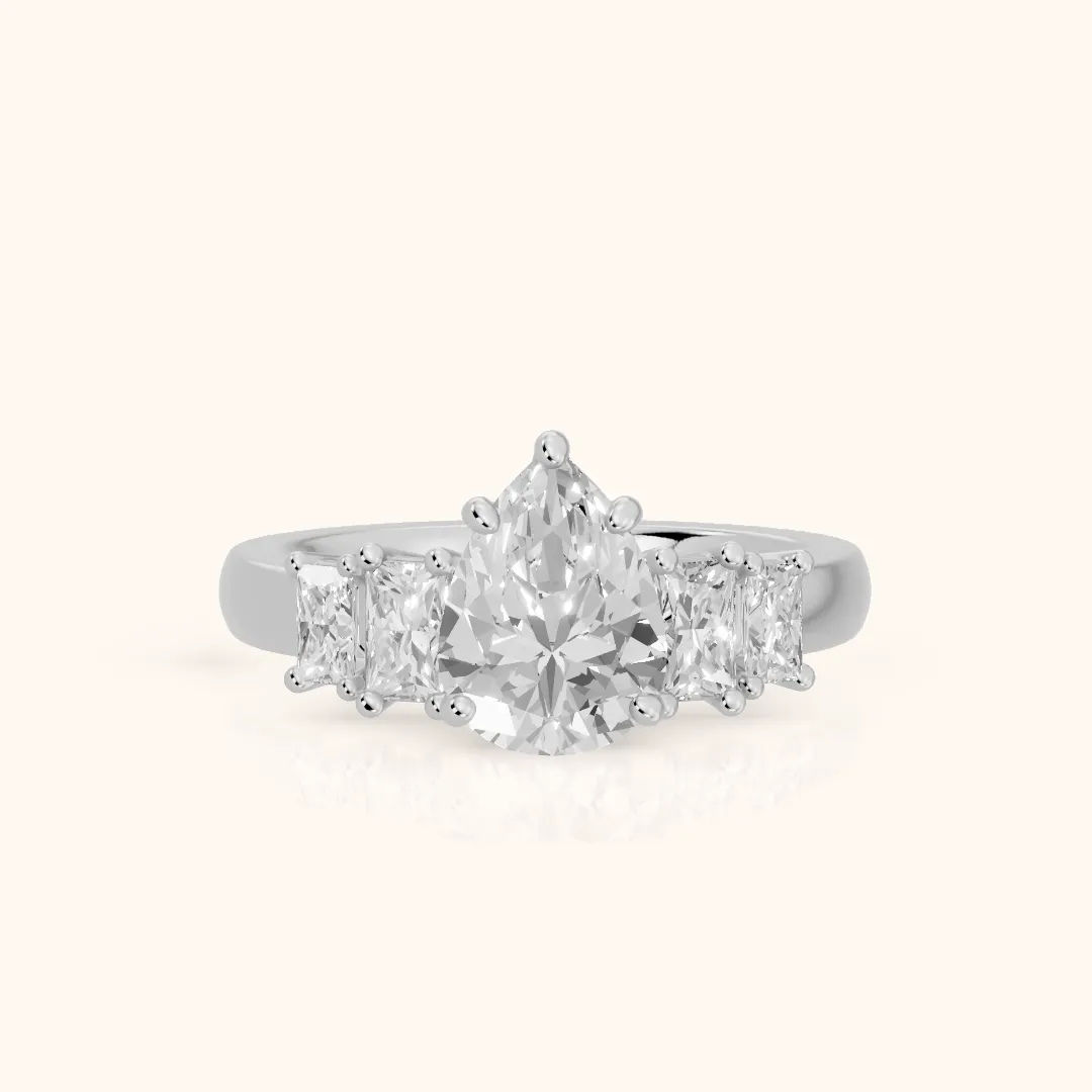 Desiree Graduated Five-Stone Pear Diamond Engagement Ring in White Gold — view 2