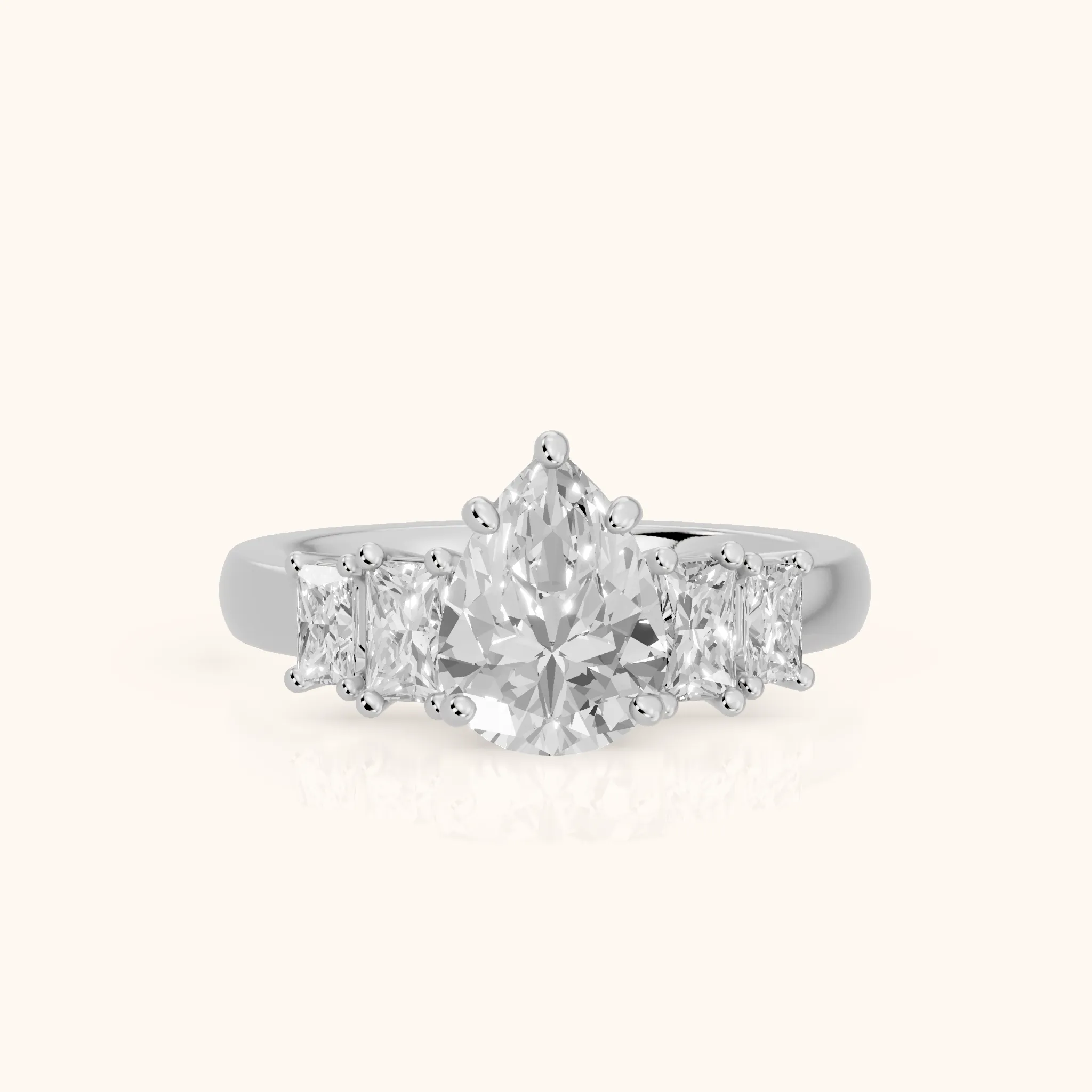 Desiree Graduated Five-Stone Pear Diamond Engagement Ring in White Gold — view 1