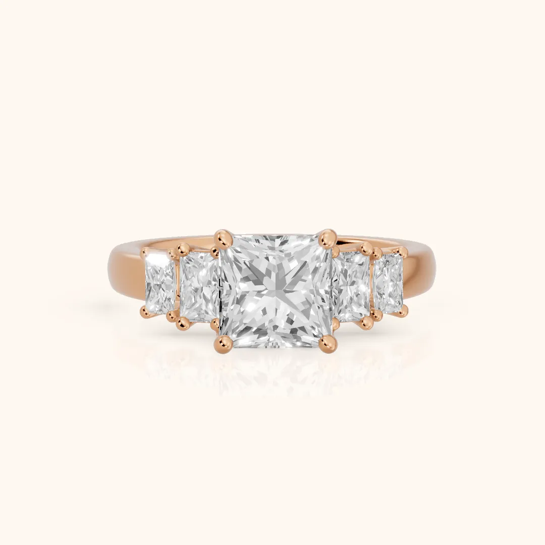Desiree Graduated Five-Stone Princess Diamond Engagement Ring in Rose Gold — view 2