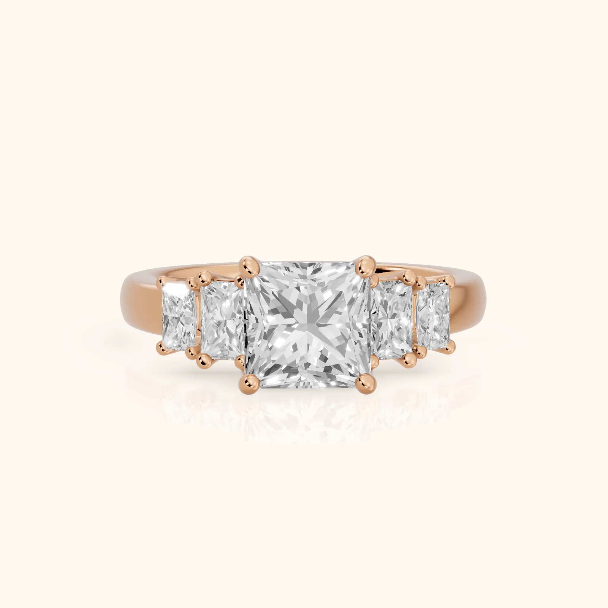 Desiree Graduated Five-Stone Princess Diamond Engagement Ring in Rose Gold — view 1