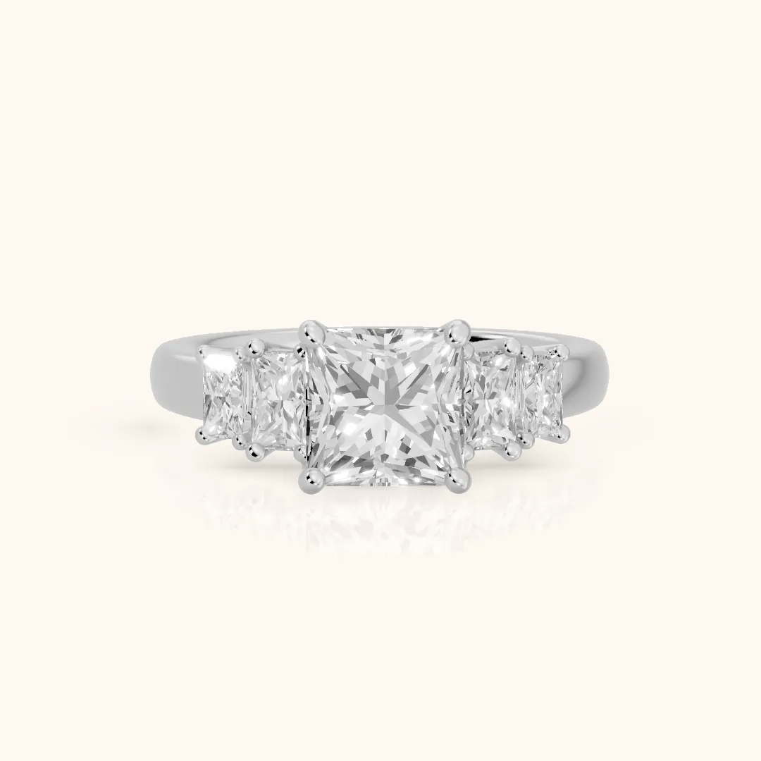 Desiree Graduated Five-Stone Princess Diamond Engagement Ring in Silver — view 2